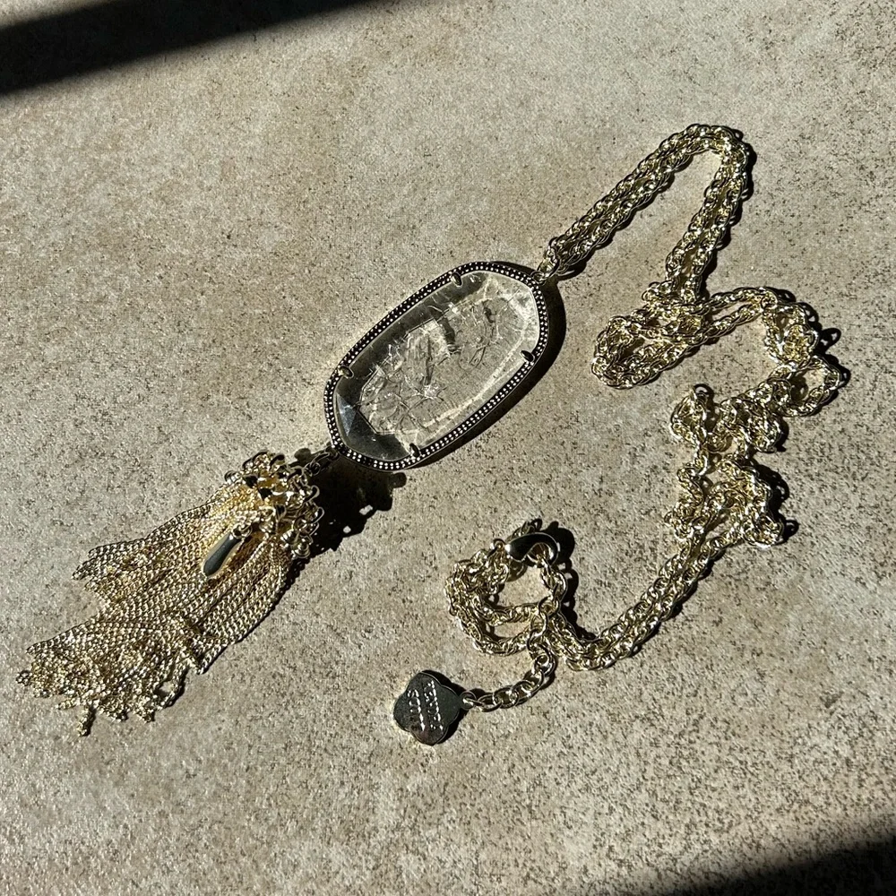 Kendra Scott Rayne Gold Pendant Fringe Necklace Crackle - Picture 2 of 4